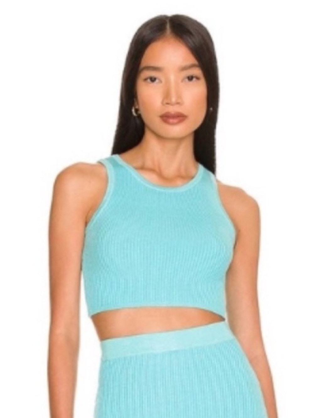 All the Ways Emily Light Blue Ribbed Cropped Knit Tank Top Medium